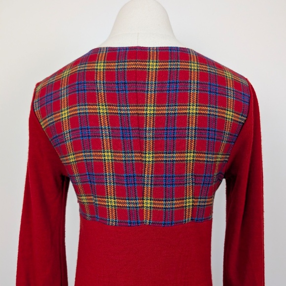 Plaid Mini Dress Long Sleeve Short Long Sleeve Holiday Plaid Empire Waist Fit - Picture 3 of 11